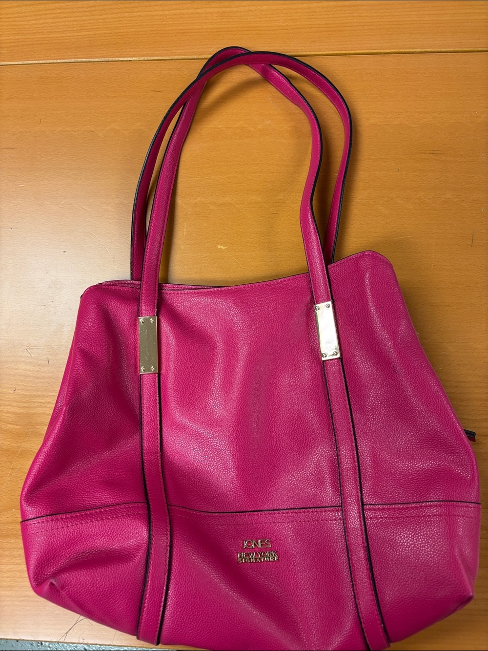 Jones New York Fuchsia Leather Tote with Gold Accents